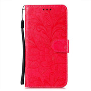 For Motorola Moto G Play 2024 Lace Flower Embossing Flip Leather Phone Case(Red)