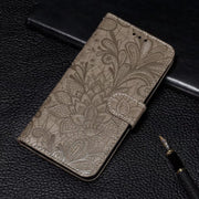 For Xiaomi Redmi K70 Lace Flower Embossing Flip Leather Phone Case(Grey)