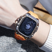 For Apple Watch Ultra 49mm Modified PC Hybrid TPU Watch Case Band(Orange Clear Black)