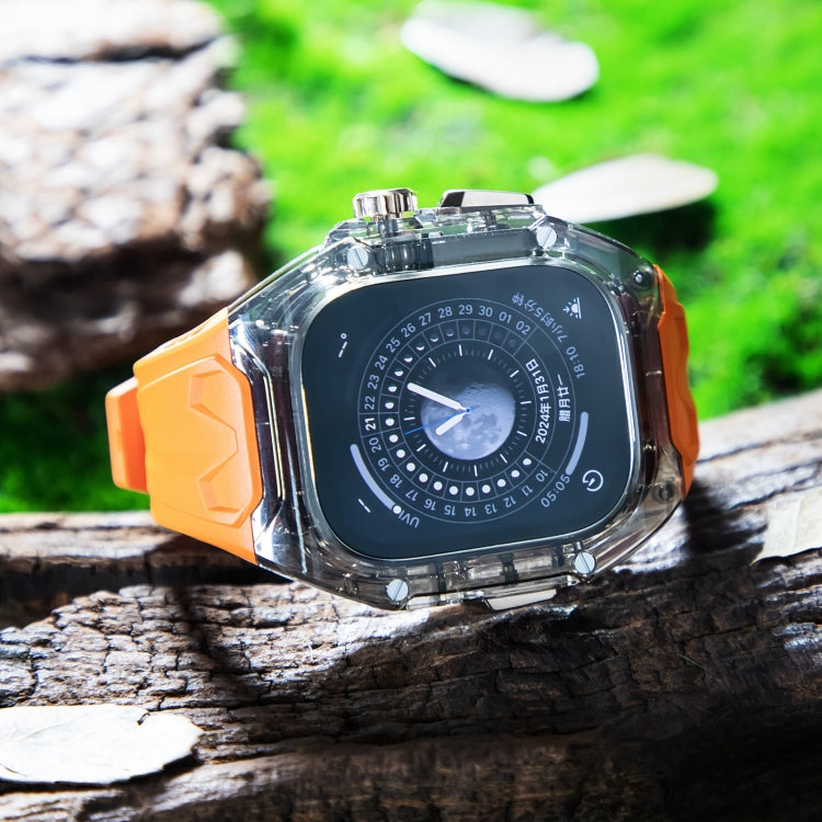 For Apple Watch Ultra 49mm Modified PC Hybrid TPU Watch Case Band(Orange Clear Black)