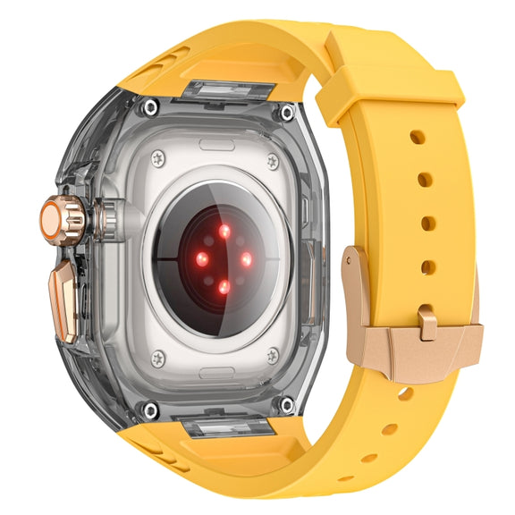 For Apple Watch Ultra 49mm Modified PC Hybrid TPU Watch Case Band(Yellow Clear Black)