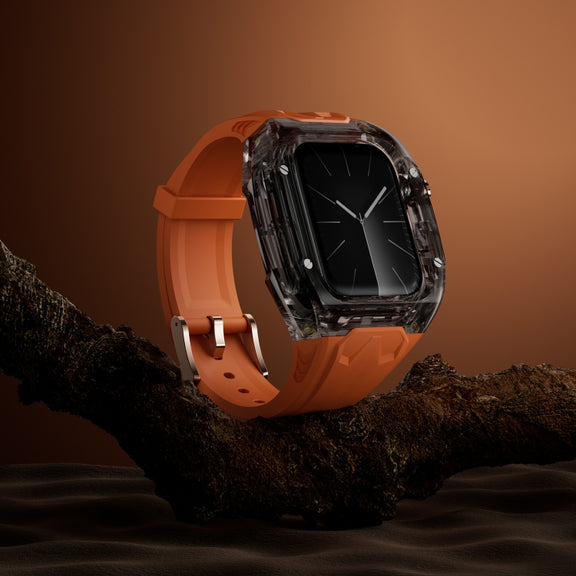 For Apple Watch Series 5 44mm Modified PC Hybrid TPU Watch Case Band(Orange Clear Black)