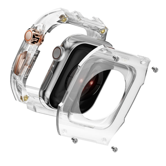 For Apple Watch Ultra 49mm Modified PC Hybrid TPU Watch Case Band(Orange Clear Black)