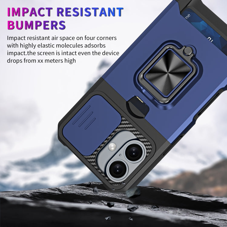 For iPhone 16 Camera Shield Card Slot PC+TPU Phone Case(Red)