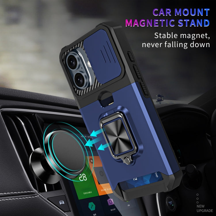 For iPhone 16 Camera Shield Card Slot PC+TPU Phone Case(Black)