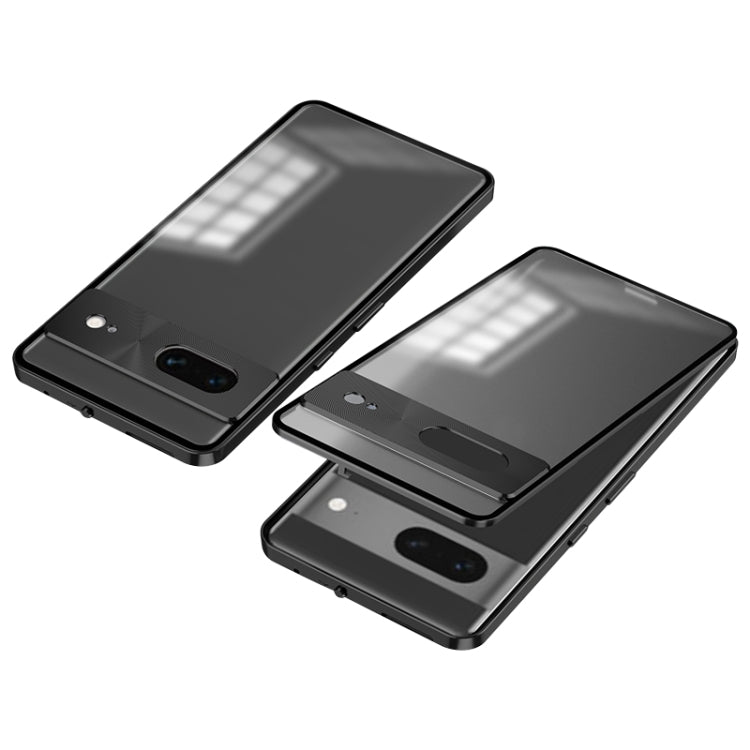 For Google Pixel 7 Snap Buckle Metal Frame Frosted Phone Case(Black)