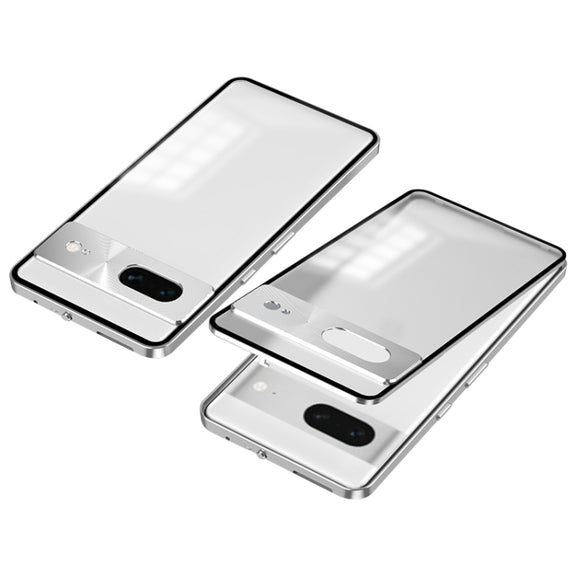 For Google Pixel 7 Snap Buckle Metal Frame Frosted Phone Case(Silver)
