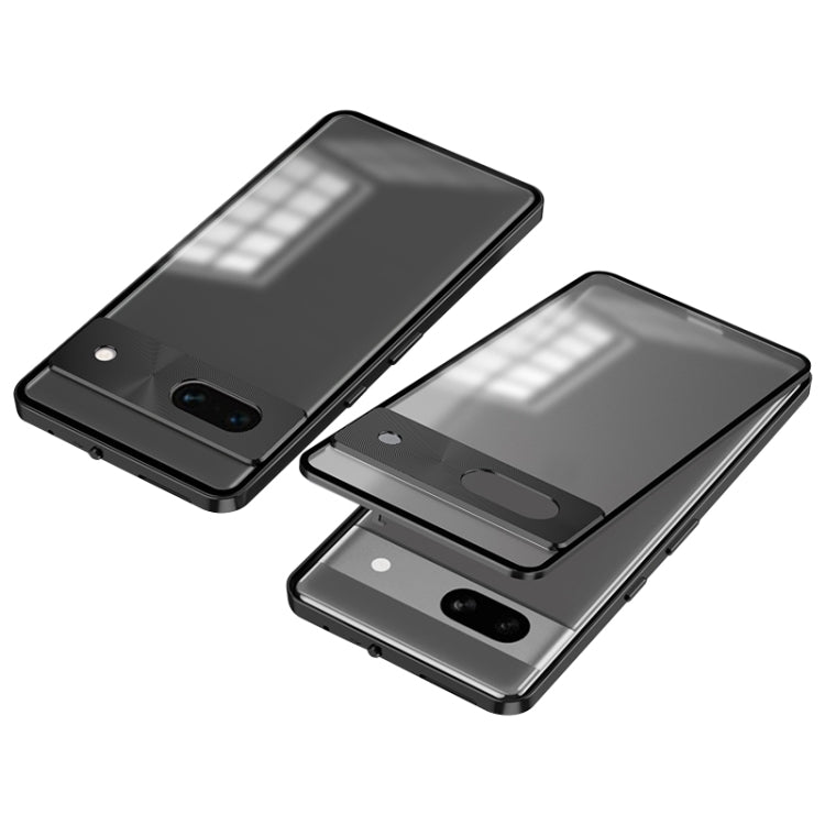 For Google Pixel 7a Snap Buckle Metal Frame Frosted Phone Case(Black)