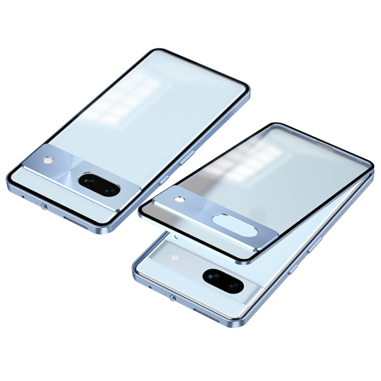 For Google Pixel 8a Snap Buckle Metal Frame Frosted Phone Case(Blue)