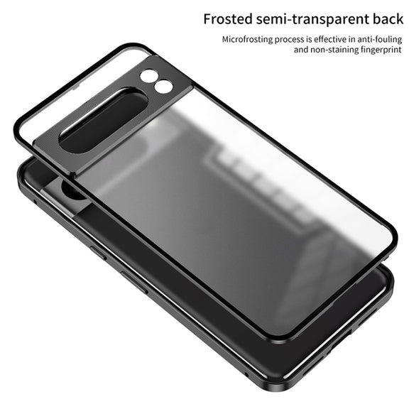 For Google Pixel 8a Snap Buckle Metal Frame Frosted Phone Case(Silver)
