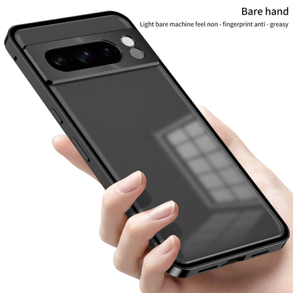 For Google Pixel 8a Snap Buckle Metal Frame Frosted Phone Case(Silver)