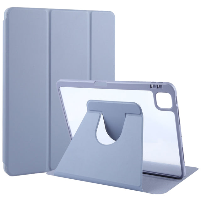 For iPad 2025 / 2022 GEBEI Acrylic TPU 3-folding Rotating Smart Tablet Leather Case withh Pen Slot(Light Purple)