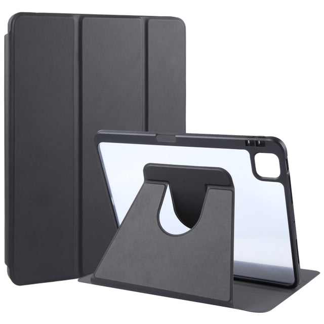 For iPad 2025 / 2022 GEBEI Acrylic TPU 3-folding Rotating Smart Tablet Leather Case withh Pen Slot(Black)
