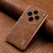 For vivo X100 5G AZNS Electroplated Frame Crocodile Texture Full Coverage Phone Case(Brown)