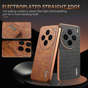 For vivo X100 5G AZNS Electroplated Frame Crocodile Texture Full Coverage Phone Case(Brown)