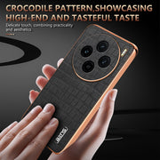 For vivo X100 5G AZNS Electroplated Frame Crocodile Texture Full Coverage Phone Case(Brown)
