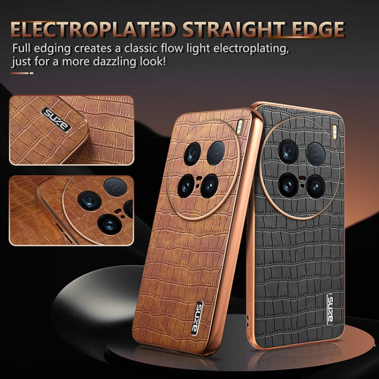 For vivo X100 Ultra AZNS Electroplated Frame Crocodile Texture Full Coverage Phone Case(Black)
