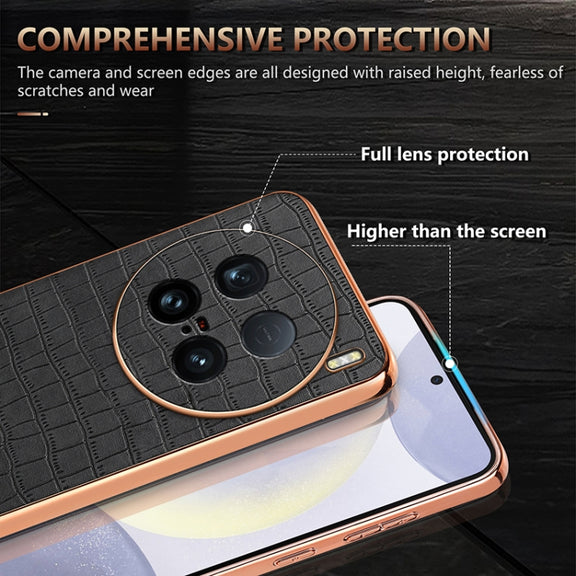 For vivo X100 Ultra AZNS Electroplated Frame Crocodile Texture Full Coverage Phone Case(Black)