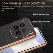 For vivo X100 Ultra AZNS Electroplated Frame Crocodile Texture Full Coverage Phone Case(Brown)