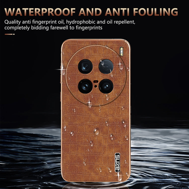 For vivo X100 Ultra AZNS Electroplated Frame Crocodile Texture Full Coverage Phone Case(Blue)