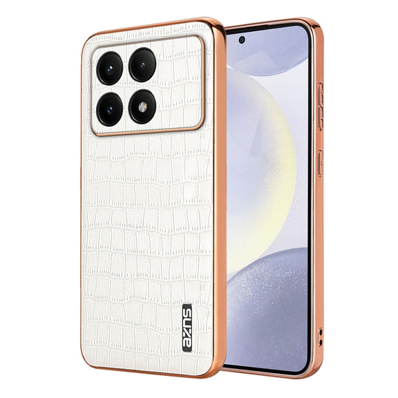 For Redmi K70 / K70 Pro AZNS Electroplated Frame Crocodile Texture Full Coverage Phone Case(White)