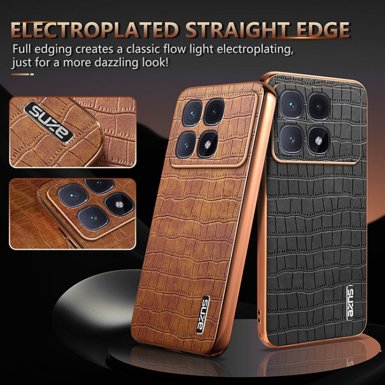 For Redmi K70 Ultra AZNS Electroplated Frame Crocodile Texture Full Coverage Phone Case(Black)