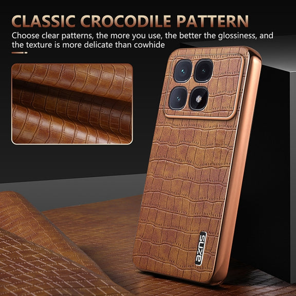 For Redmi K70 Ultra AZNS Electroplated Frame Crocodile Texture Full Coverage Phone Case(Green)