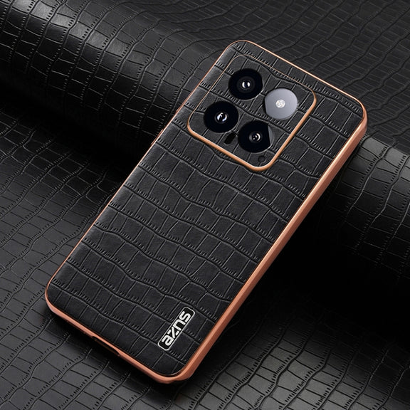 For Xiaomi 14 AZNS Electroplated Frame Crocodile Texture Full Coverage Phone Case(Black)