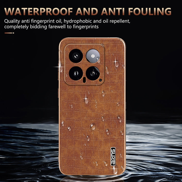 For Xiaomi 14 AZNS Electroplated Frame Crocodile Texture Full Coverage Phone Case(Black)
