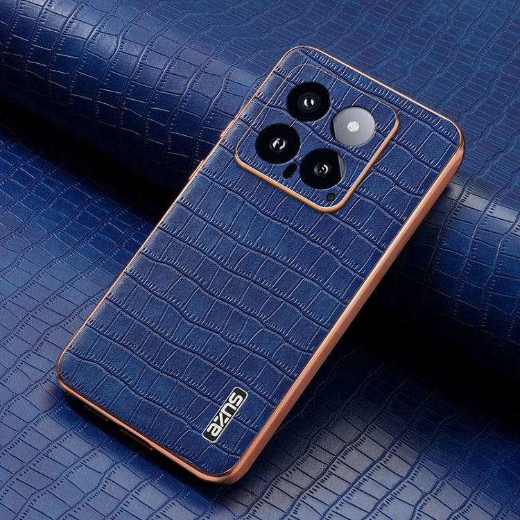 For Xiaomi 14 AZNS Electroplated Frame Crocodile Texture Full Coverage Phone Case(Blue)