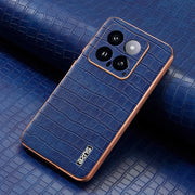 For Xiaomi 14 AZNS Electroplated Frame Crocodile Texture Full Coverage Phone Case(Blue)