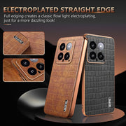 For Xiaomi 14 AZNS Electroplated Frame Crocodile Texture Full Coverage Phone Case(Blue)