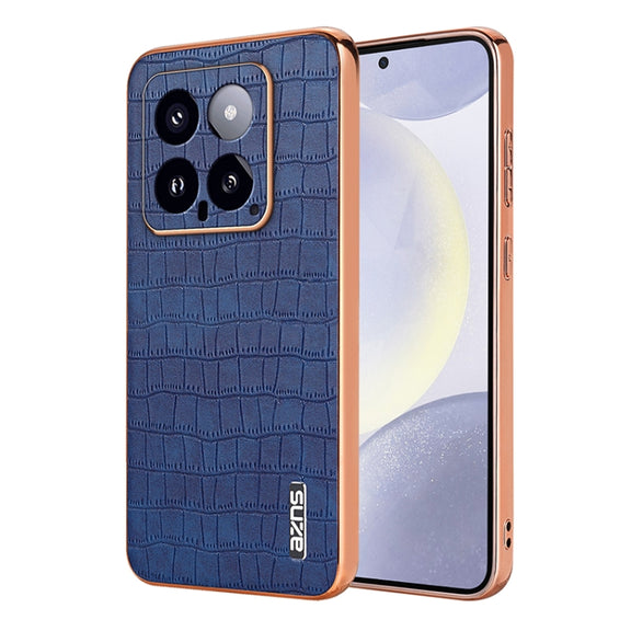 For Xiaomi 14 AZNS Electroplated Frame Crocodile Texture Full Coverage Phone Case(Blue)