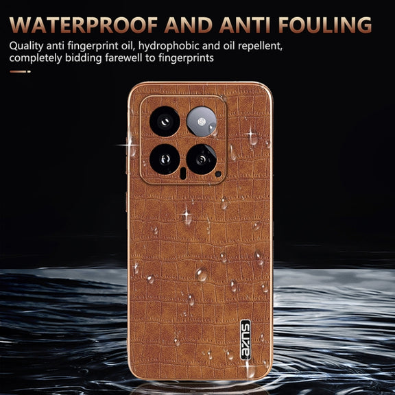 For Xiaomi 14 AZNS Electroplated Frame Crocodile Texture Full Coverage Phone Case(Blue)