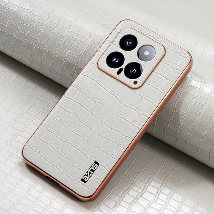 For Xiaomi 14 AZNS Electroplated Frame Crocodile Texture Full Coverage Phone Case(White)