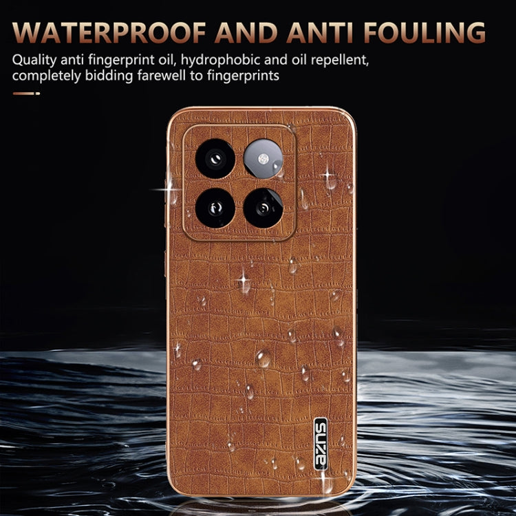 For Xiaomi 14 Pro AZNS Electroplated Frame Crocodile Texture Full Coverage Phone Case(Brown)
