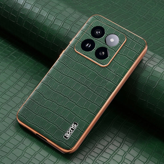 For Xiaomi 14 Pro AZNS Electroplated Frame Crocodile Texture Full Coverage Phone Case(Green)