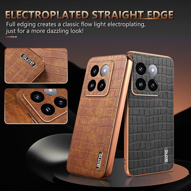 For Xiaomi 14 Pro AZNS Electroplated Frame Crocodile Texture Full Coverage Phone Case(Green)