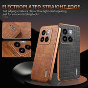 For Xiaomi 14 Pro AZNS Electroplated Frame Crocodile Texture Full Coverage Phone Case(Green)