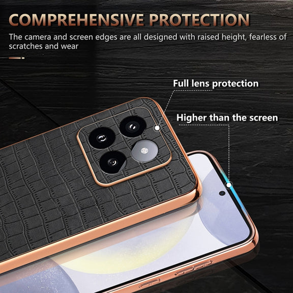 For Xiaomi 14 Pro AZNS Electroplated Frame Crocodile Texture Full Coverage Phone Case(Green)
