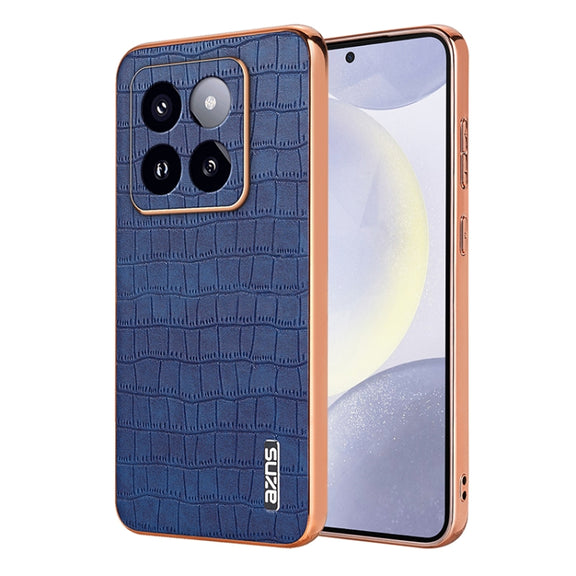 For Xiaomi 14 Pro AZNS Electroplated Frame Crocodile Texture Full Coverage Phone Case(Blue)