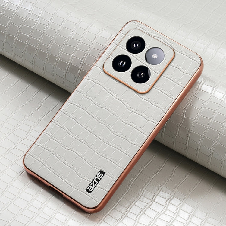 For Xiaomi 14 Pro AZNS Electroplated Frame Crocodile Texture Full Coverage Phone Case(White)
