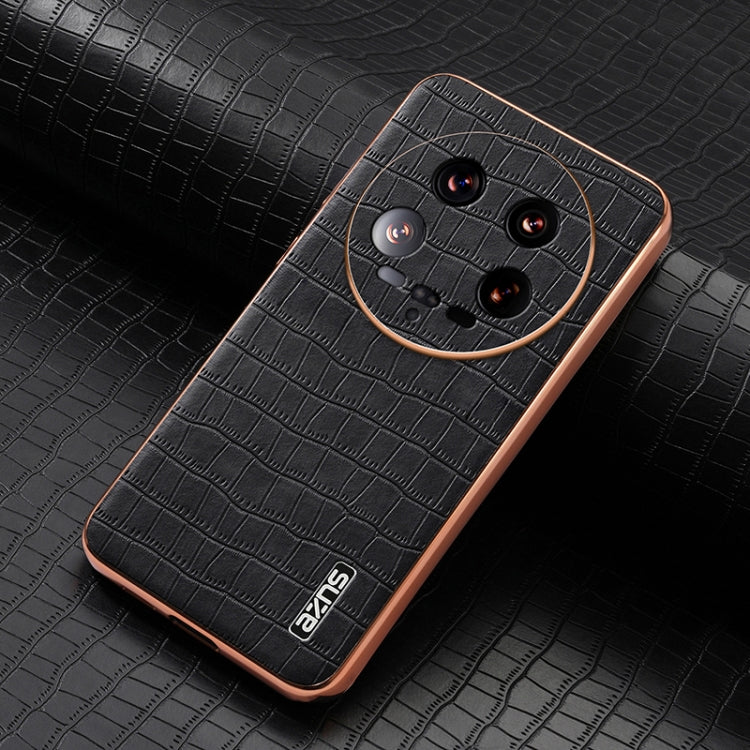 For Xiaomi 14 Ultra AZNS Electroplated Frame Crocodile Texture Full Coverage Phone Case(Black)