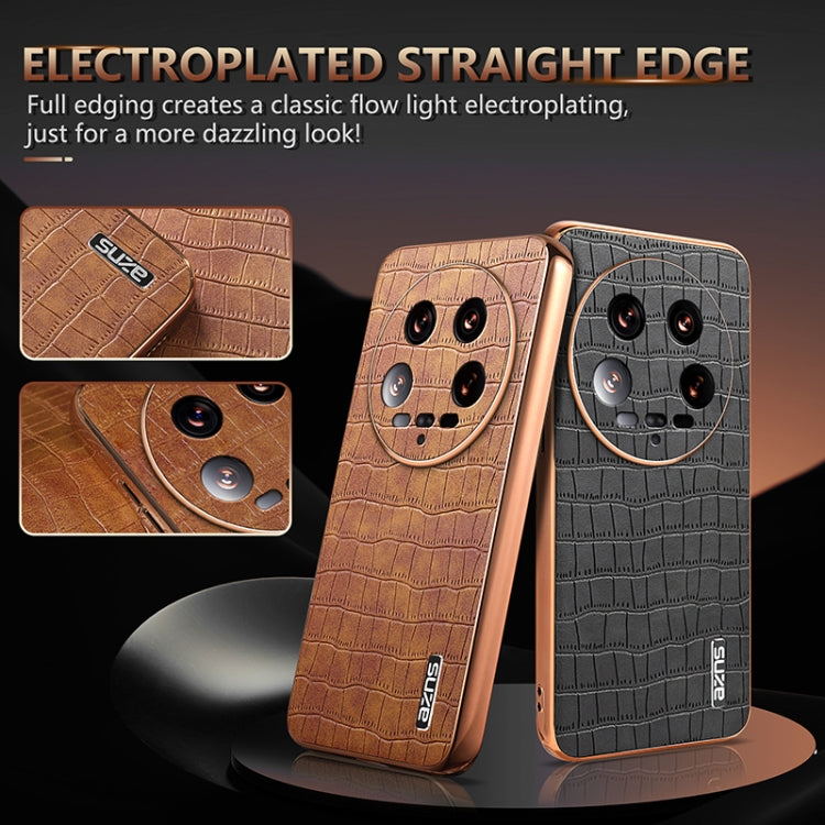 For Xiaomi 14 Ultra AZNS Electroplated Frame Crocodile Texture Full Coverage Phone Case(Black)