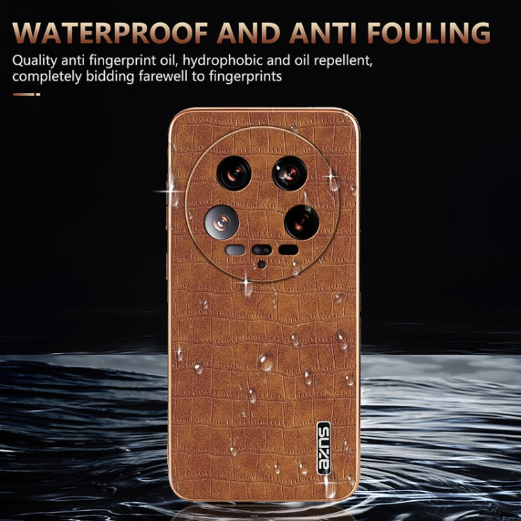 For Xiaomi 14 Ultra AZNS Electroplated Frame Crocodile Texture Full Coverage Phone Case(Black)