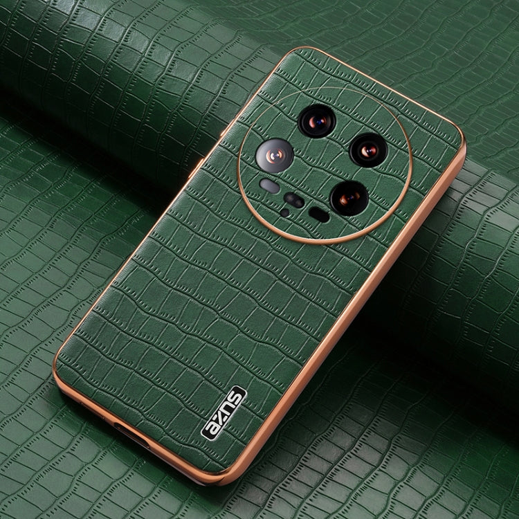 For Xiaomi 14 Ultra AZNS Electroplated Frame Crocodile Texture Full Coverage Phone Case(Green)