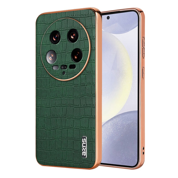 For Xiaomi 14 Ultra AZNS Electroplated Frame Crocodile Texture Full Coverage Phone Case(Green)