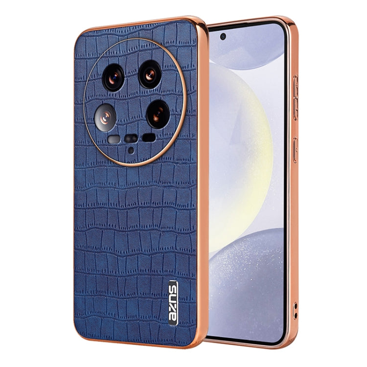 For Xiaomi 14 Ultra AZNS Electroplated Frame Crocodile Texture Full Coverage Phone Case(Blue)