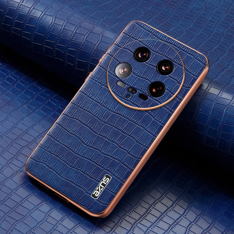 For Xiaomi 14 Ultra AZNS Electroplated Frame Crocodile Texture Full Coverage Phone Case(Blue)