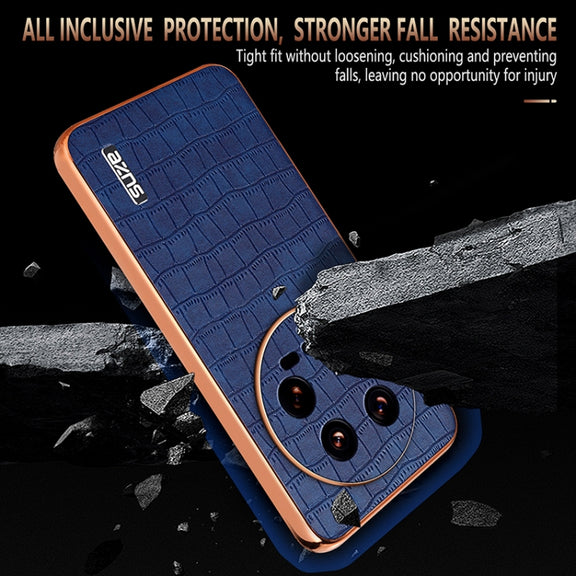 For Xiaomi 14 Ultra AZNS Electroplated Frame Crocodile Texture Full Coverage Phone Case(Blue)